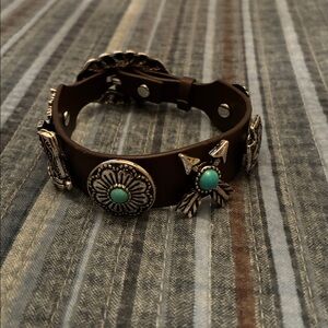 Brown Leather Bracelet with Silver Accents western style